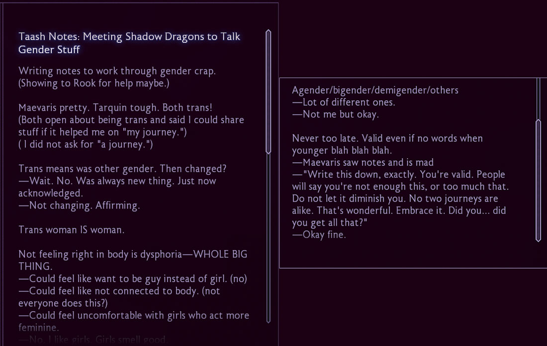 Trans Gender Codex Notes Dragon Age The Veilguard