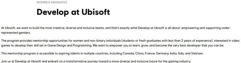 Ubisoft Mentorship Program DEI Only Women and Non-Binary